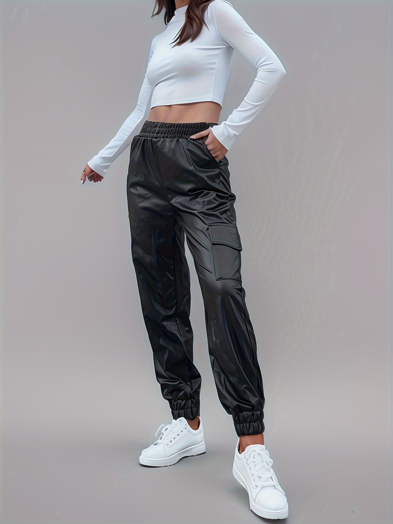 Little Girls Fashion Shiny Pu Leather Pants Solid Streetwear - Temu