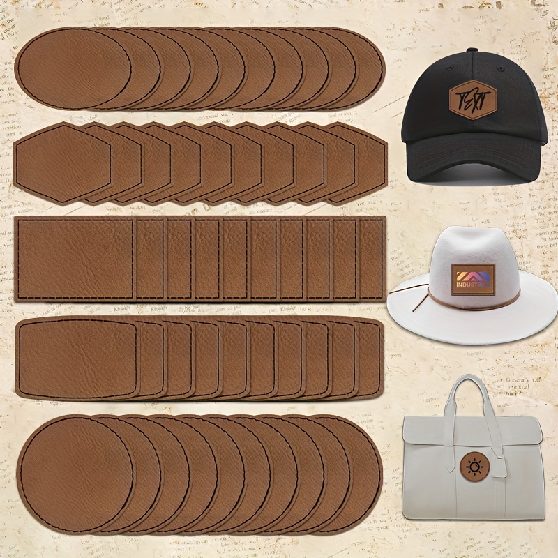 50Pcs Blank Leatherette Hat Patches with Adhesive,Rectangle