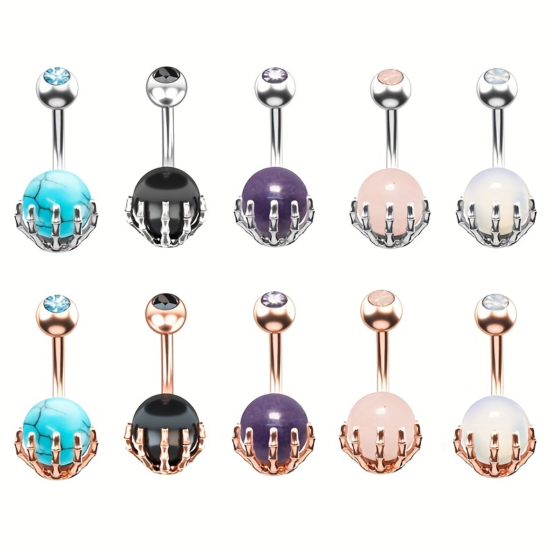 4 Colors Skull Hand Navel Rings Gem Ball Belly Button Rings Piercing