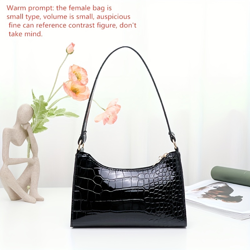 Fashion Crocodile Pattern Handbag, Simple Shoulder Bag, Women's Pu