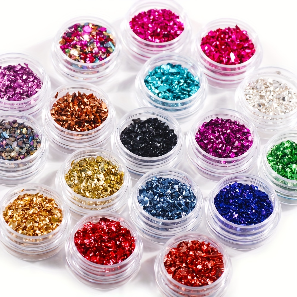 

Crushed Glass Craft Glitter For Resin, Irregular Metallic Crystal Chips Sprinkles Chunky Glitter Shiny Nail Sequins Flakes, 3g