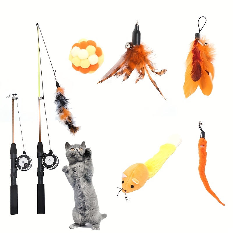 1pc 4pcs 1pc 1pc Interactive Cat Toy Set with Pulley Fishing Rod,  Replacement Heads, Bell Ball, and Plush Mouse - Entertain and Exercise Your  Cat for