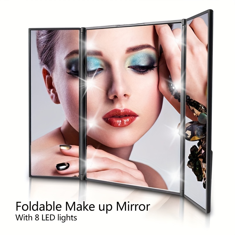 Impressions - Espejo de maquillaje de tocador, espejo LED táctil triple 2.0  con luces y aumento 3X/2X, espejo iluminado de viaje con base de pie y USB