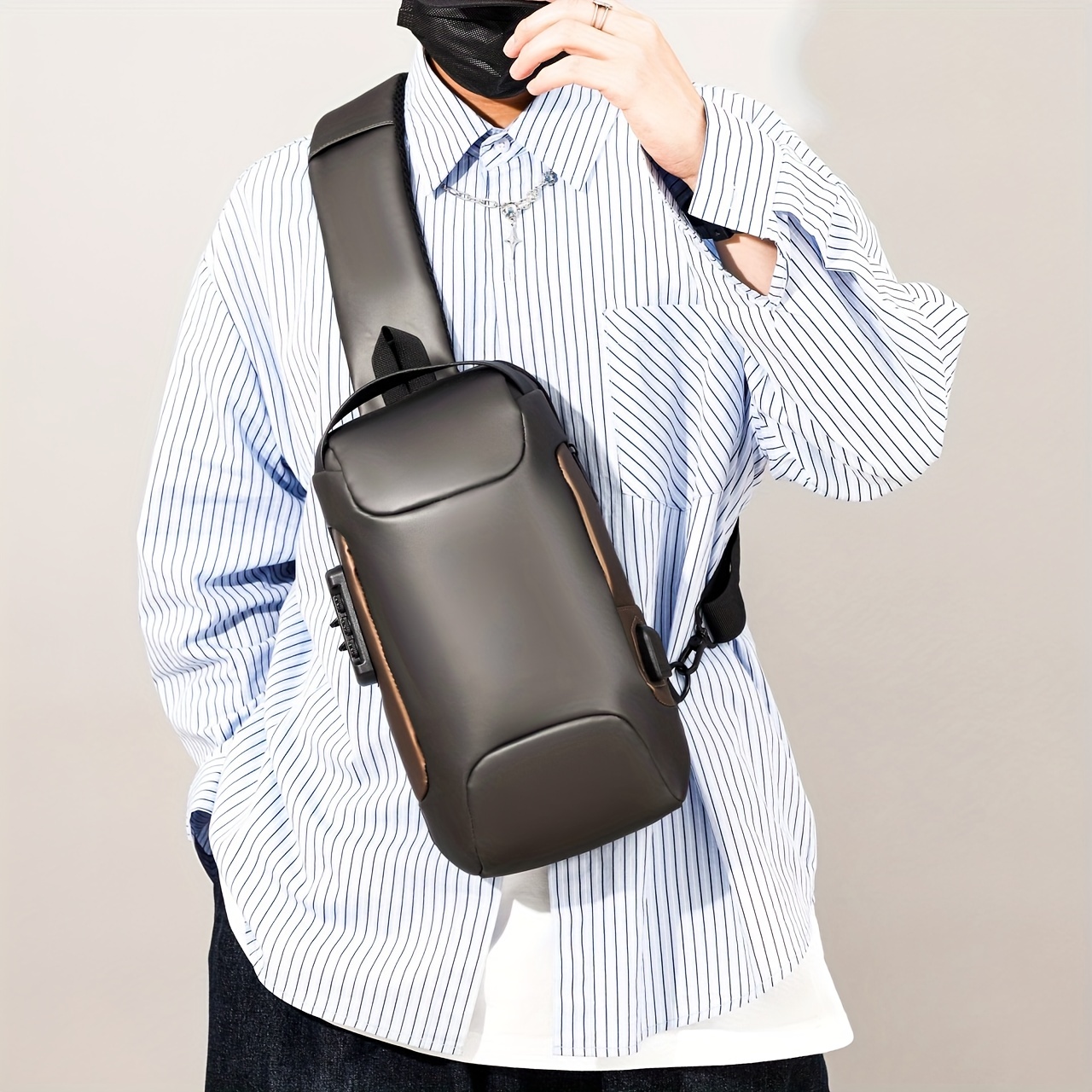Men's Anti-Theft Lock Shoulder Bag USB Cross Body Sling Chest Bags