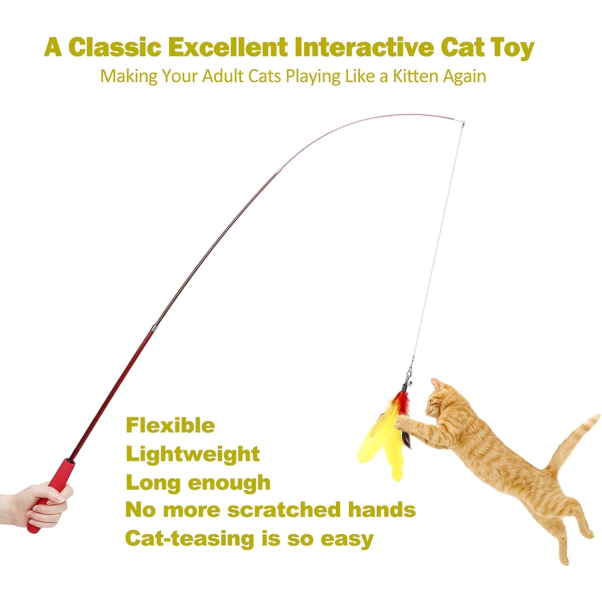 Cat Fishing Rod Toy,Cat Feather Toys With Retractable Teaser