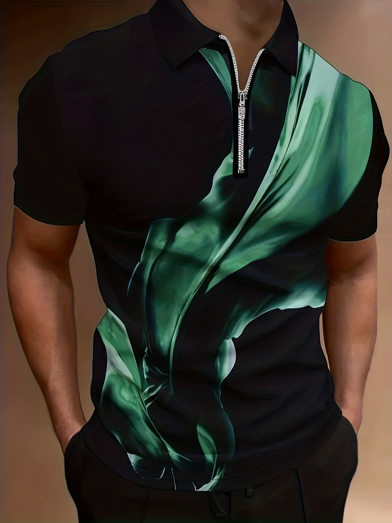 casual mens short sleeve zipper design shirt comfortable male shirt for summer outdoor gift for man emerald green 0