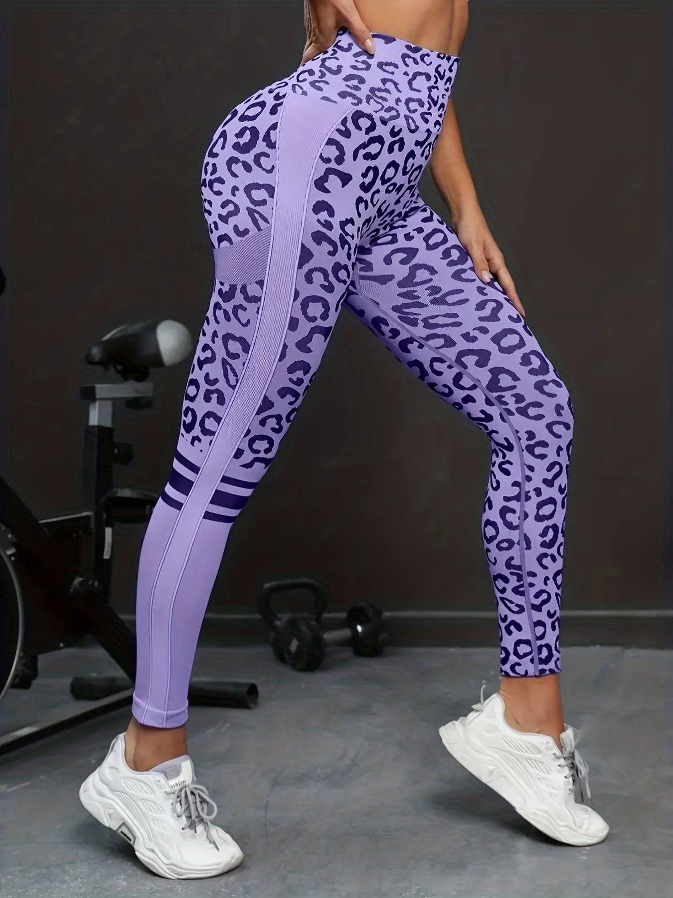 Leopard Print High Waist Skinny Sports Yoga Pants Striped - Temu