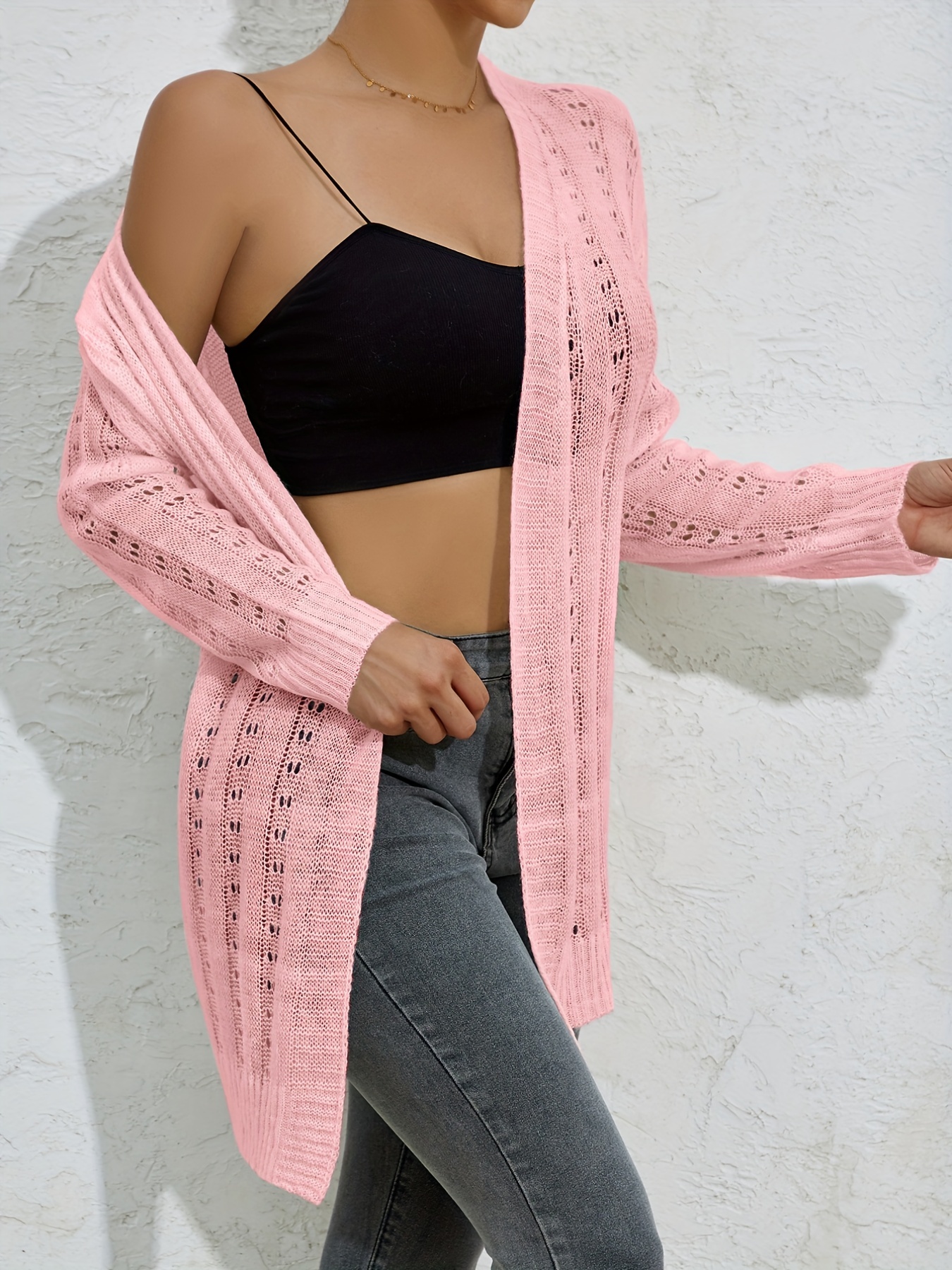 Knit Wrap-front Cardigan - Light pink - Ladies