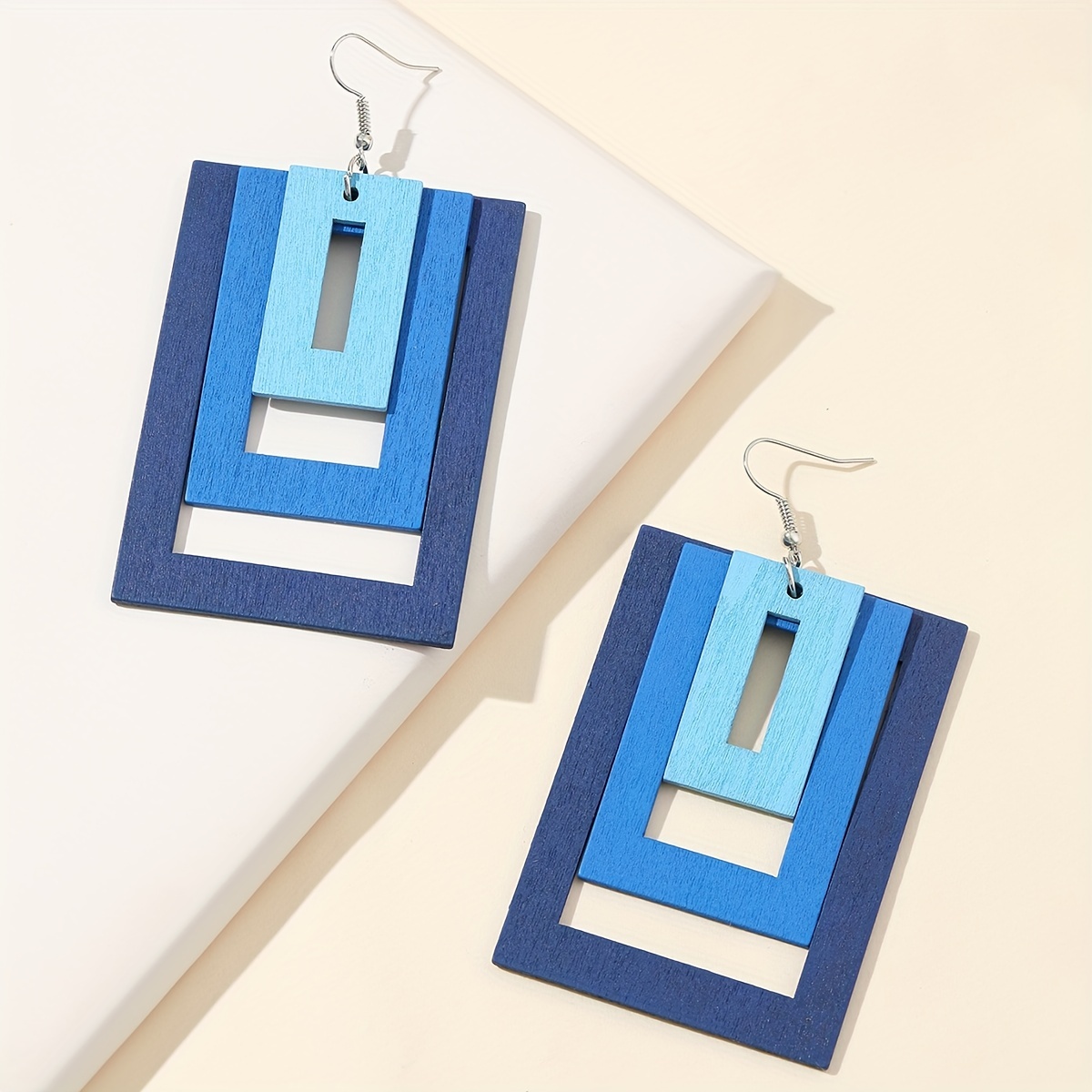 Wooden Geometric Square Gradient Earrings Vacation Sexy Style