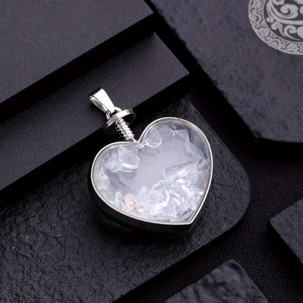 Crystal Heart Lock Necklace (Silver)