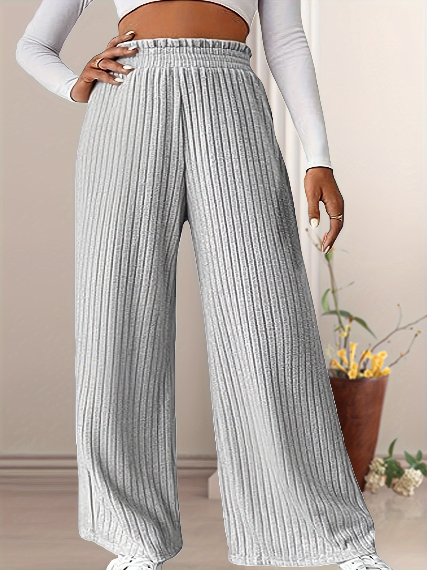 Plus Black Striped Paperbag Leg Trousers  Plus size outfits, Plus size  fashion, Wide leg pants outfit