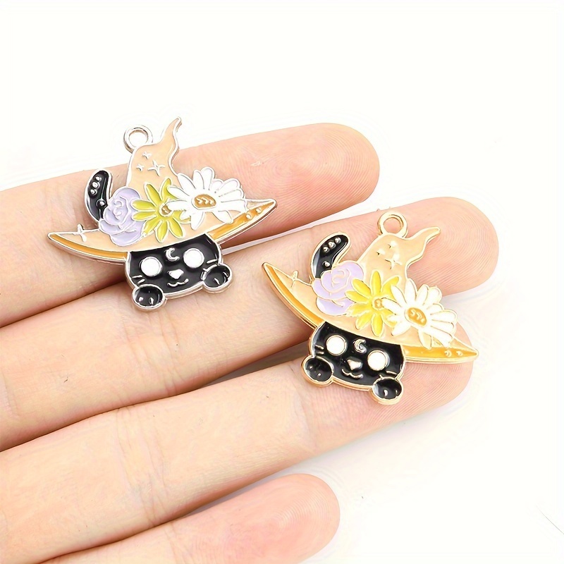 Boucles d'oreilles chat émail strass gris noir - Bijoux animaux