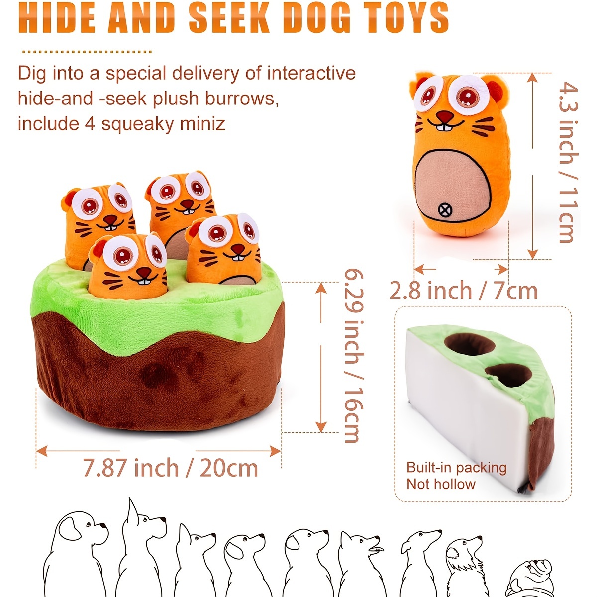 Squeaky Dog Toys, Interactive Hide And Seek Plush Dog Toy, Durable