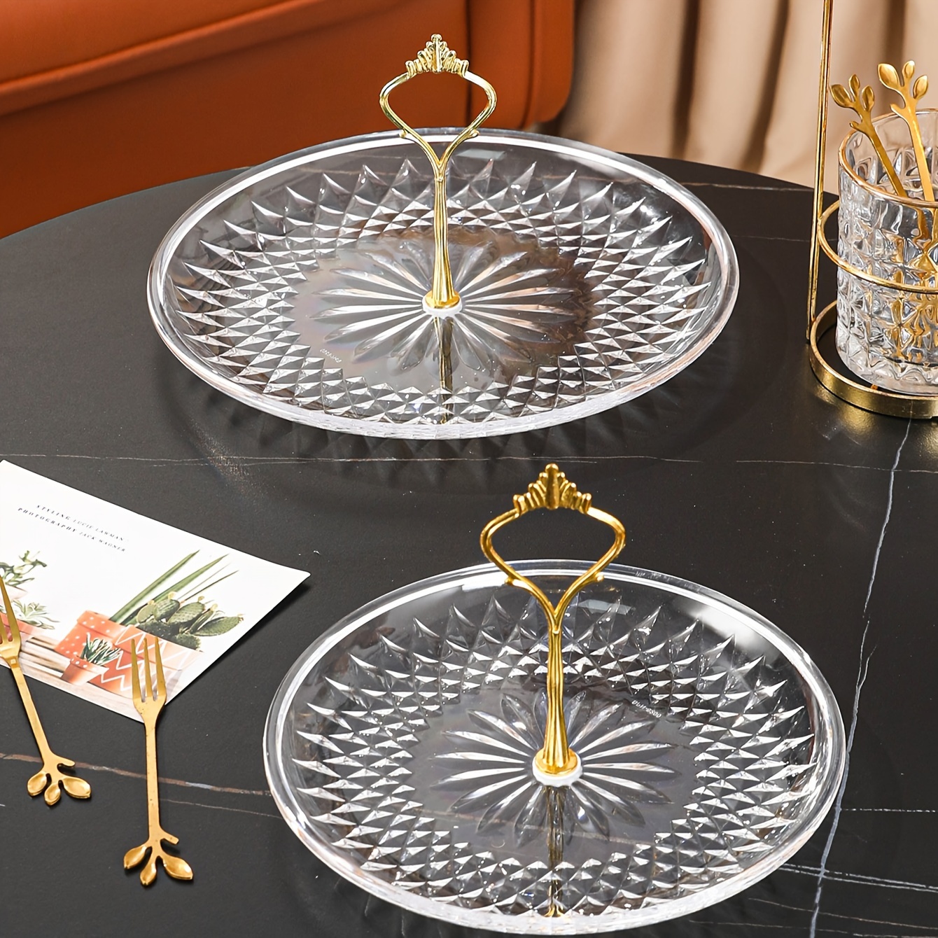 1 Set, Golden Foil Acrylic Coaster Set With Storage Cover - 6 Pads And 1  Holder - Perfect For Parties And Home Decor Gifts