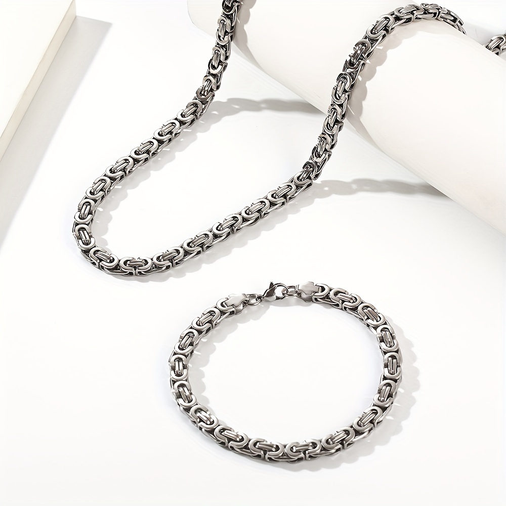 Stainless Steel Black Flat Byzantine Chain Link Necklace For - Temu