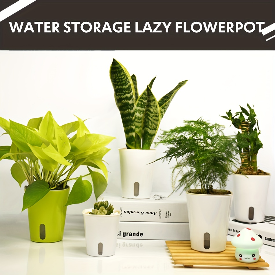 

1pc Automatic Water-absorbing Plastic Lazy Flowerpot, Cotton Rope Water-absorbing Basin, Imitation Ceramic Green Planting Vegetable Flowerpot