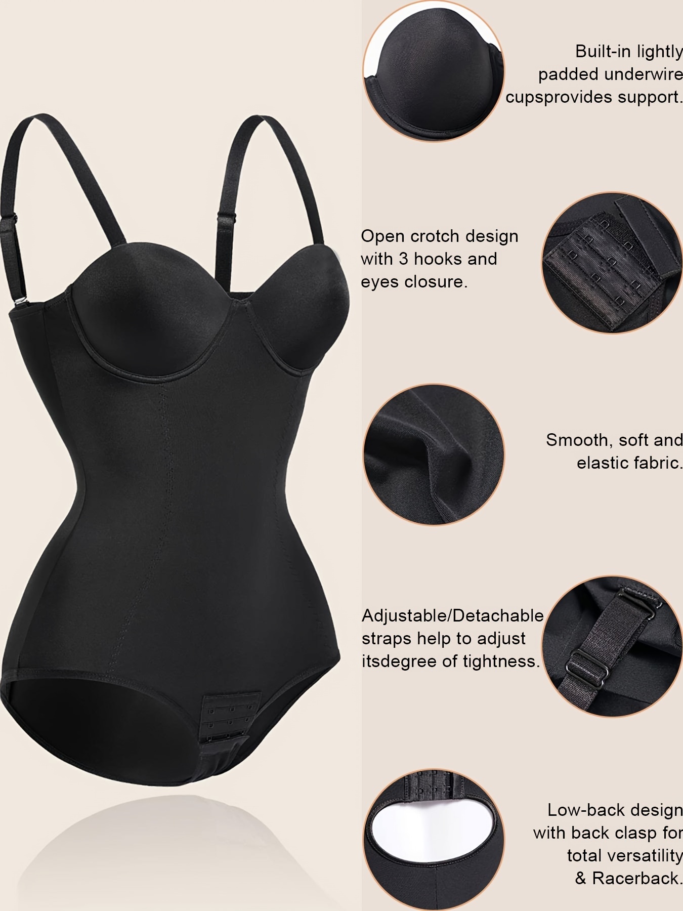 Women's Tummy Control Bodysuit Shapewear Top with Bra