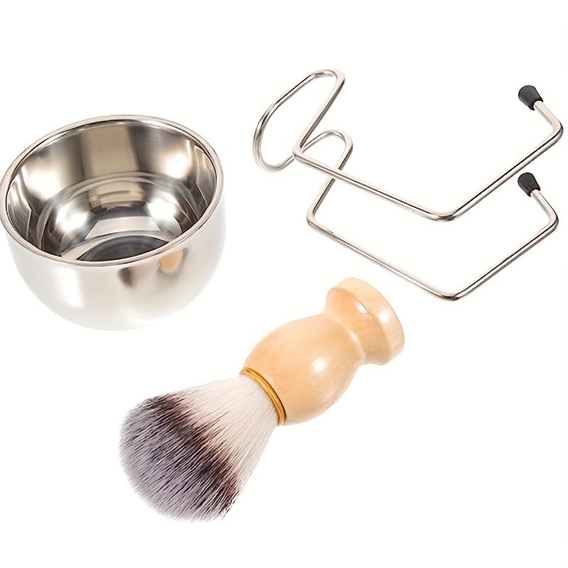 Professional Men Beard Brush Set with Stainless Steel Bowl Stand