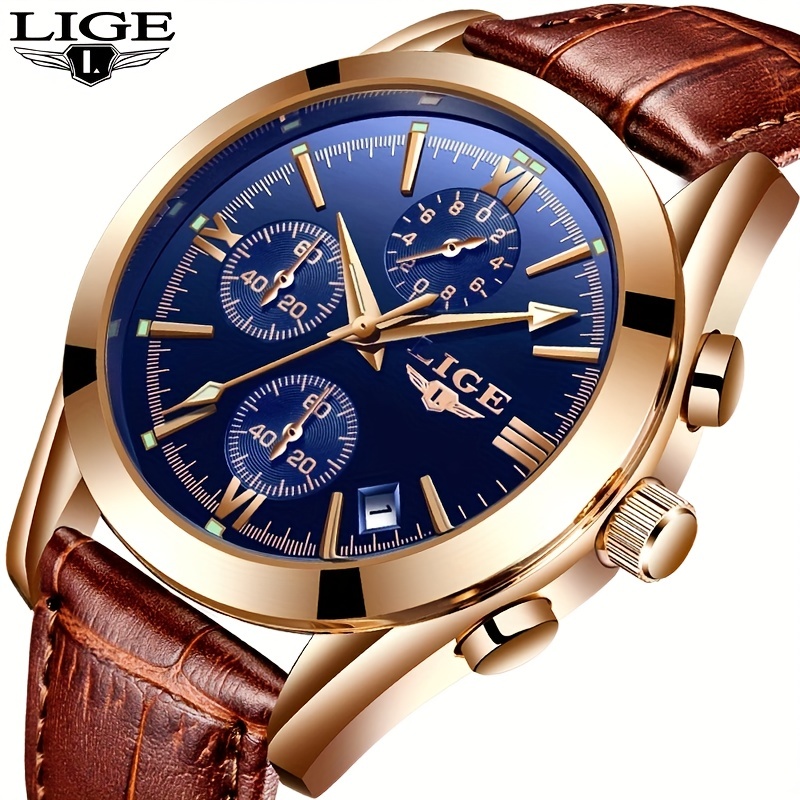 Lige メンズ腕時計トップブランドの高級ファッションビジネスクォーツ