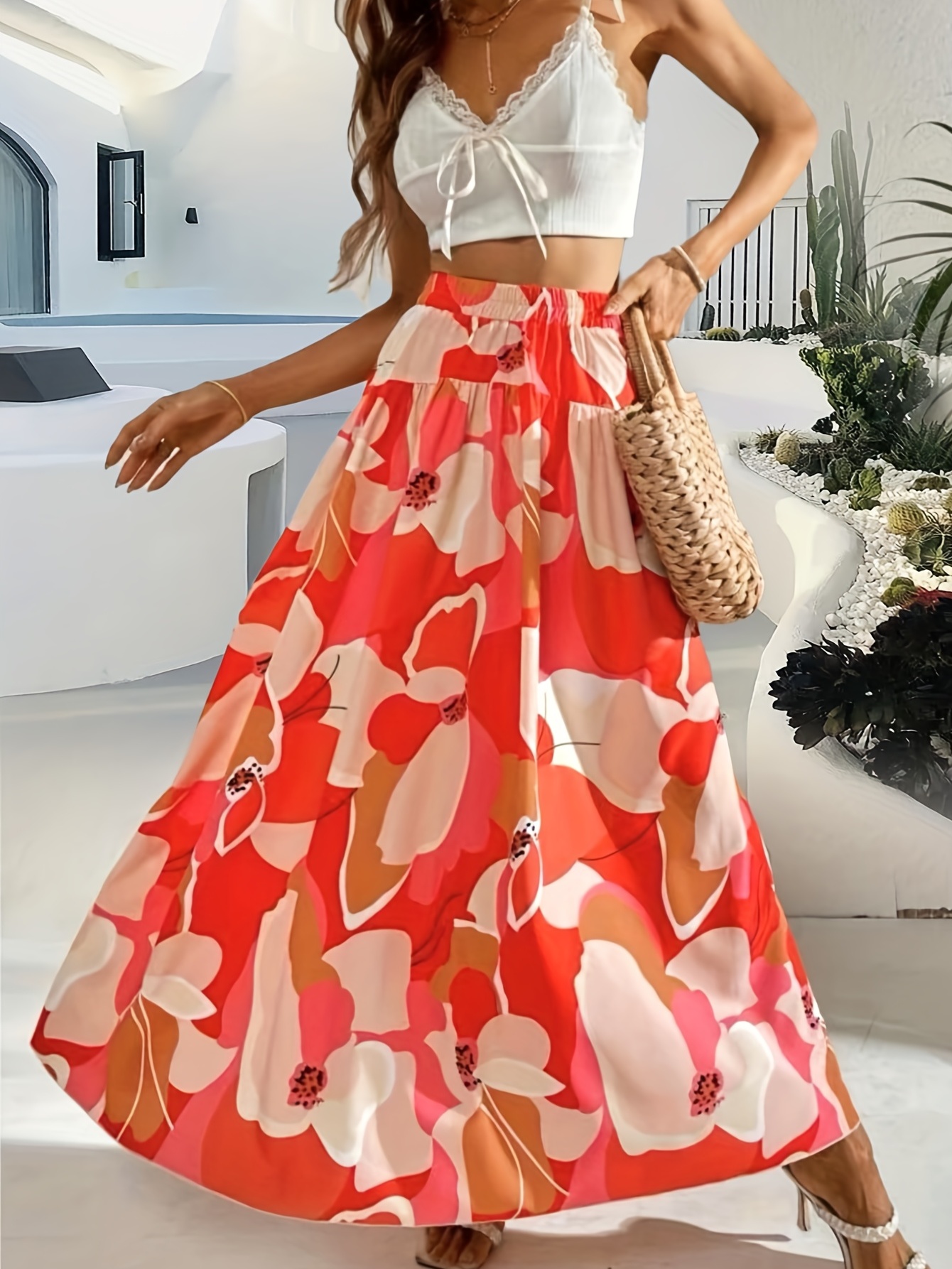 Designer Summer Fashion Skirts Women's High Waist Flower Print