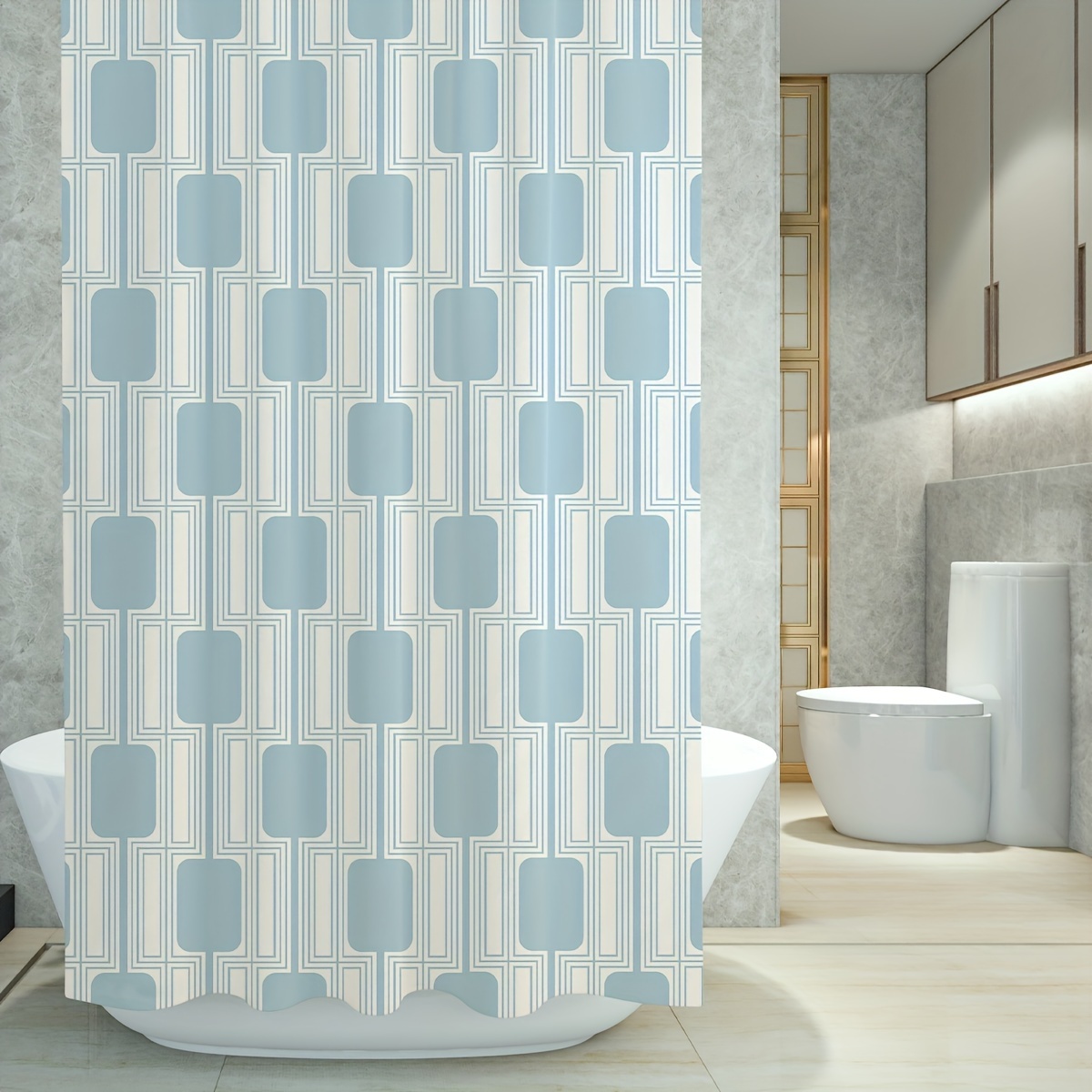 Cortina bañera o ducha estampado de cuadrados en color blanco Habitex