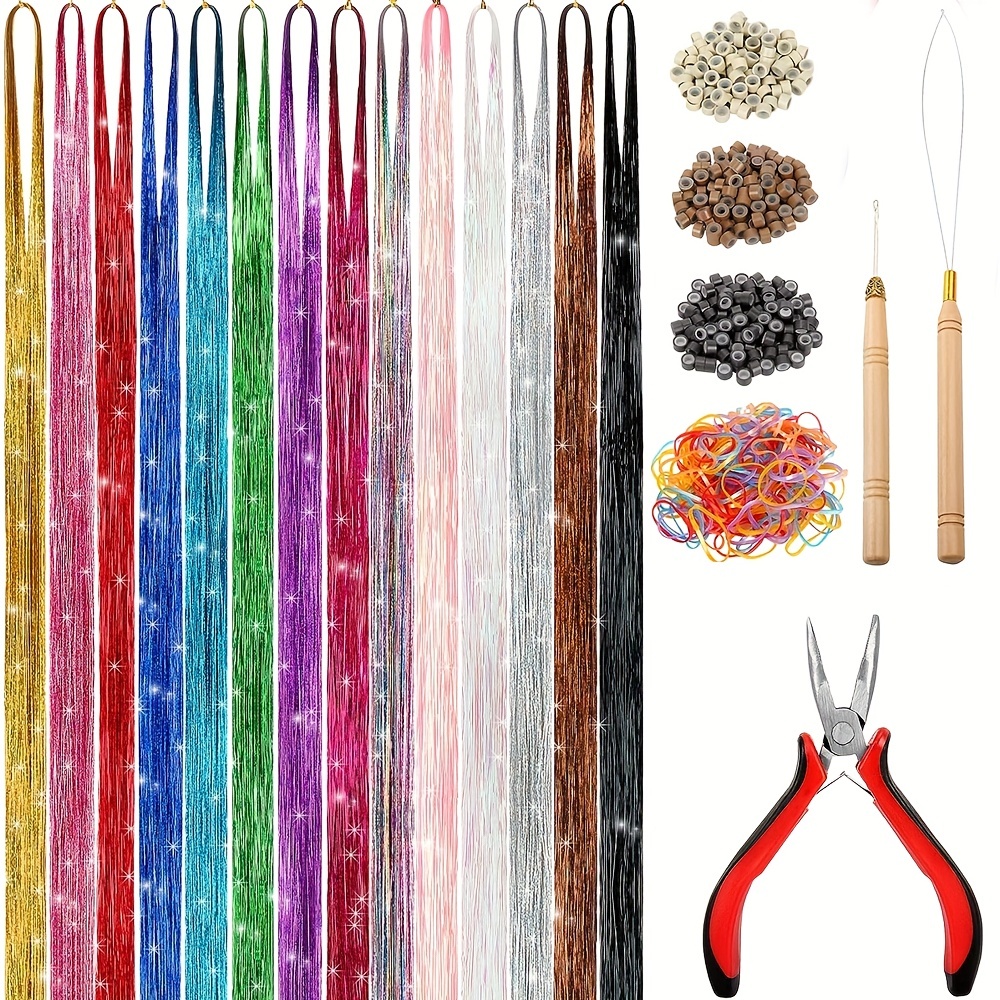 Hair Extensions Tools Kit Professional Hair Styling Tools Accessory 500 Pcs  Micro Ring Beads 1 Hair Extension Plier 2 Hook Needle Pulling Loop 2  Plastic Alligator Hair Clips for Fairy Hair Tinsel