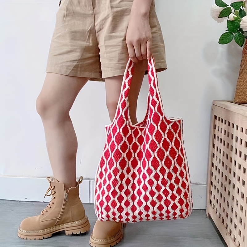 Crochet Tote Bag, Cute Boho Knit Tote Bag Aesthetic Y2k Large Crochet Beach  Bag Shoulder Bag Handbag(Green)
