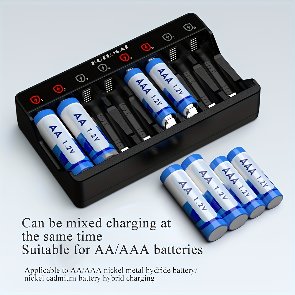 Chargeur De Batterie Aa Aaa 8 Baies, Chargement Usb Haute Vitesse