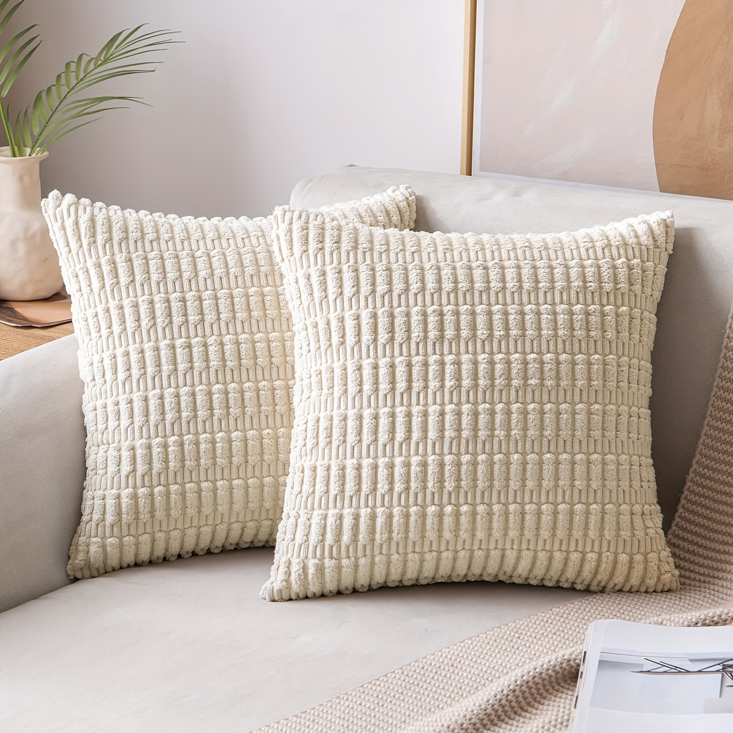 2pcs Corduroy Decorative Throw Pillow Cover Soft Bohemian Stripe Pillow Cover Home Decoration Sofa Living Room Sofa Throw Pillow Cover