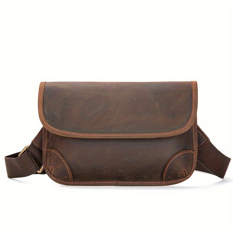 1pc Men\'s Scratch Print Crossbody Shoulder Bag, Multifunctional Vintage Genuine Leather Satchel Bag