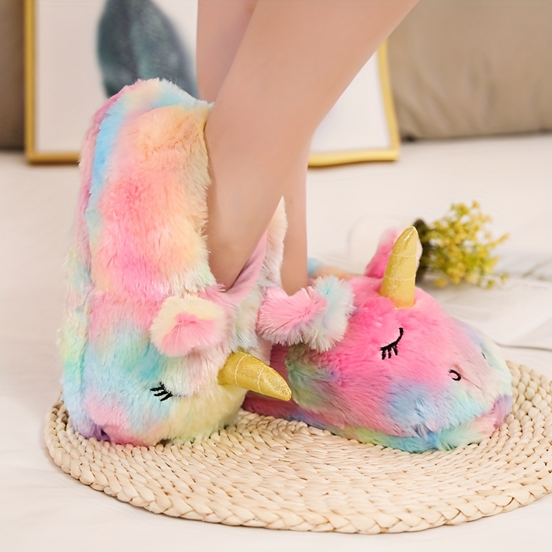 rainbow unicorn slippers women s kawaii warm slip plush