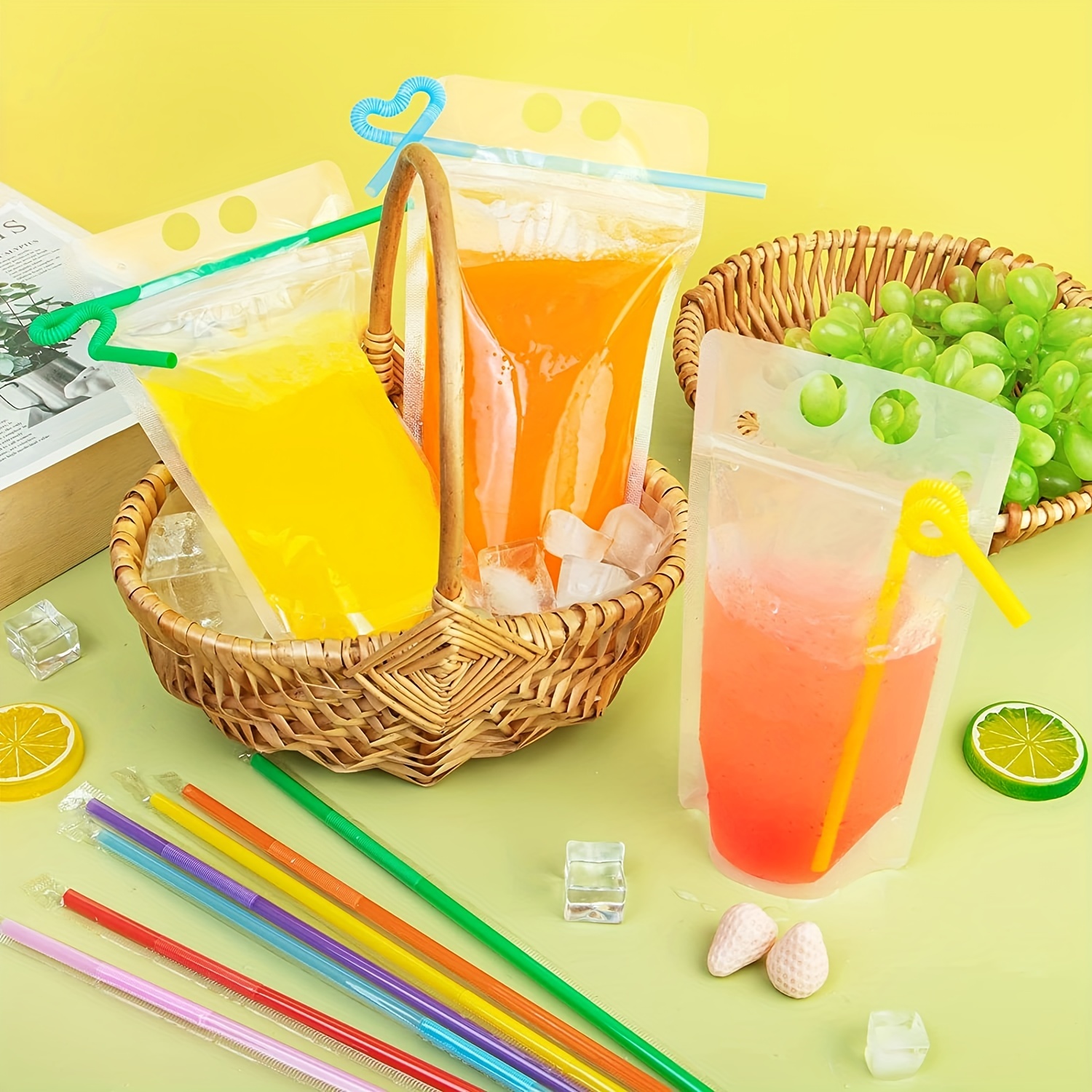 Drink Pouches with Straws - Clear Freezable Juice Bags (40