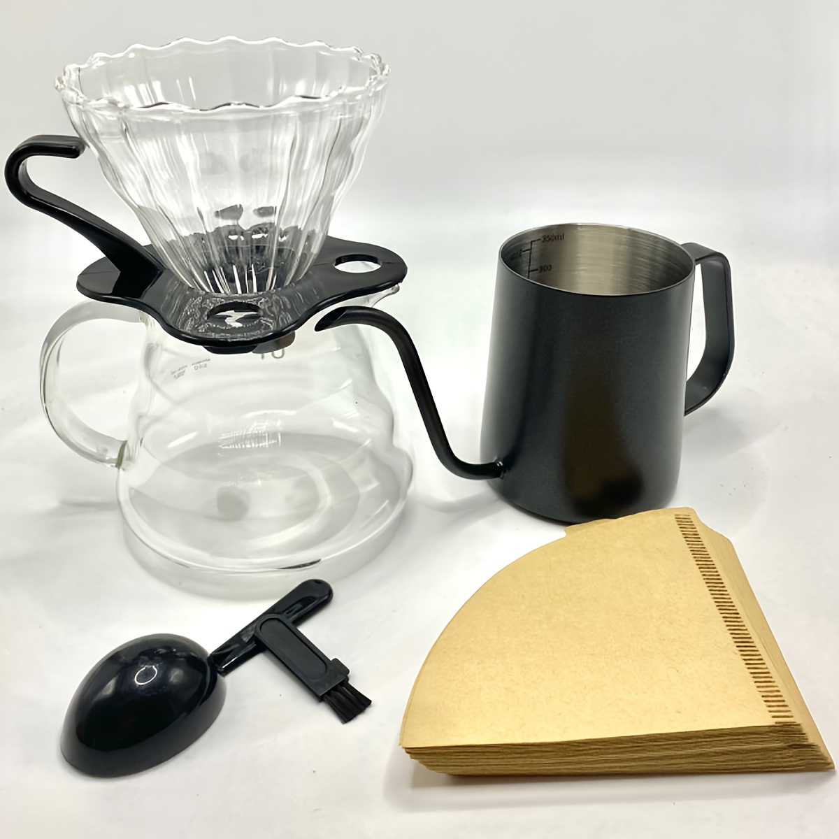  Hario Pour Over Coffee Starter Set Coffee Dripper Set Dripper,  Glass Server, Scoop and Filters Size 02, Black : Home & Kitchen
