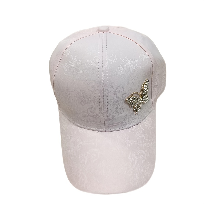 Rhinestone Butterfly Lace Baseball Elegant Solid Color - Temu Canada