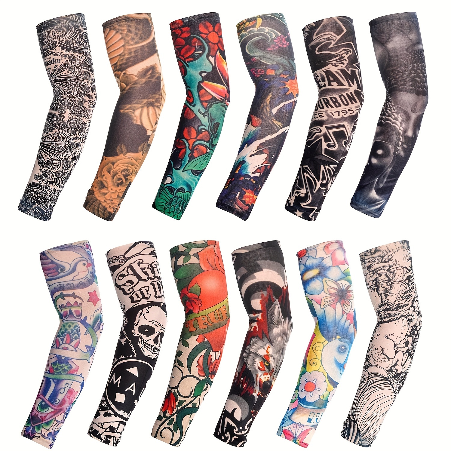 

12pcs Temporary Tattoo, Arm Sleeves, Temporary Tattoo Sleeves, Fake Temporary Tattoo Arm Sleeves, Halloween Tattoo Sleeves For Men Women