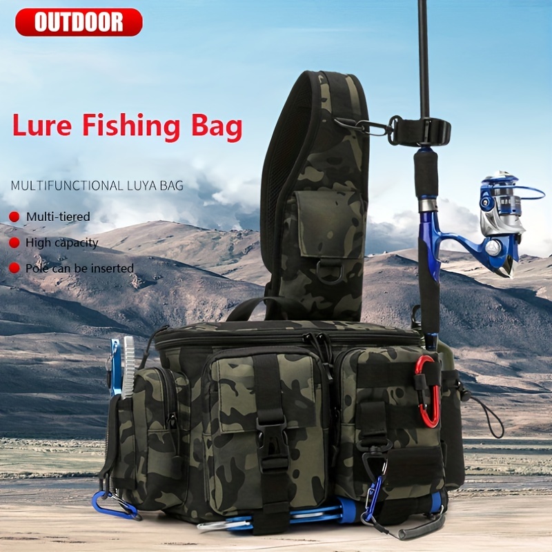 Fishing Tackle Bag Square Multi-pocket Smooth Zipper Adjustable Shoulder  Strap Portable Large Capacity 600D Canvas Fishing Gear