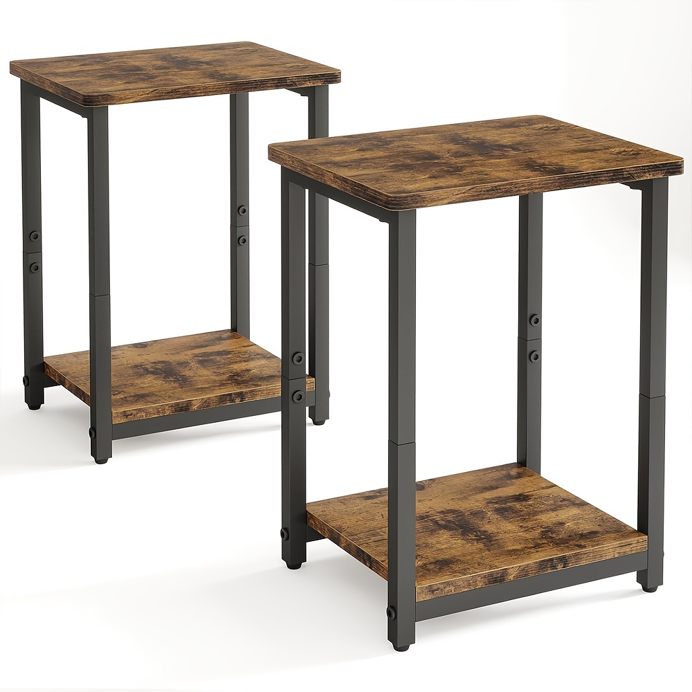17.7 in. Rustic Brown Square Wood Side Table, Small Space End Table, Modern Night Stand with Storage Shelve (2-Tier)