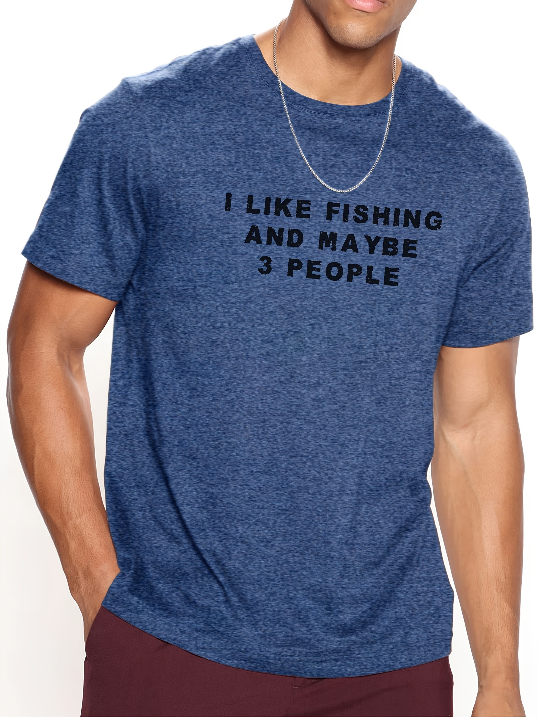 Fishing 3d Print T-shirt, Men's Casual Street Style Stretch Round