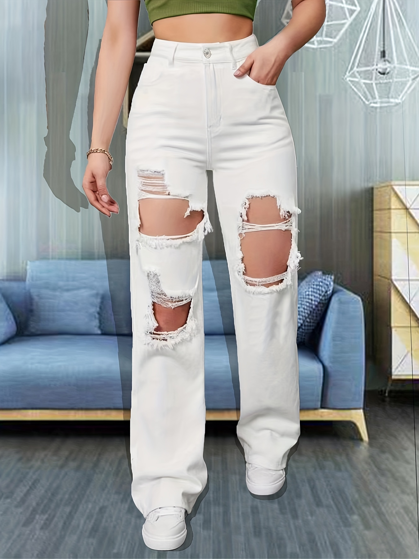 Pantalones Cargo de mezclilla Vintage para mujer, Jeans rasgados