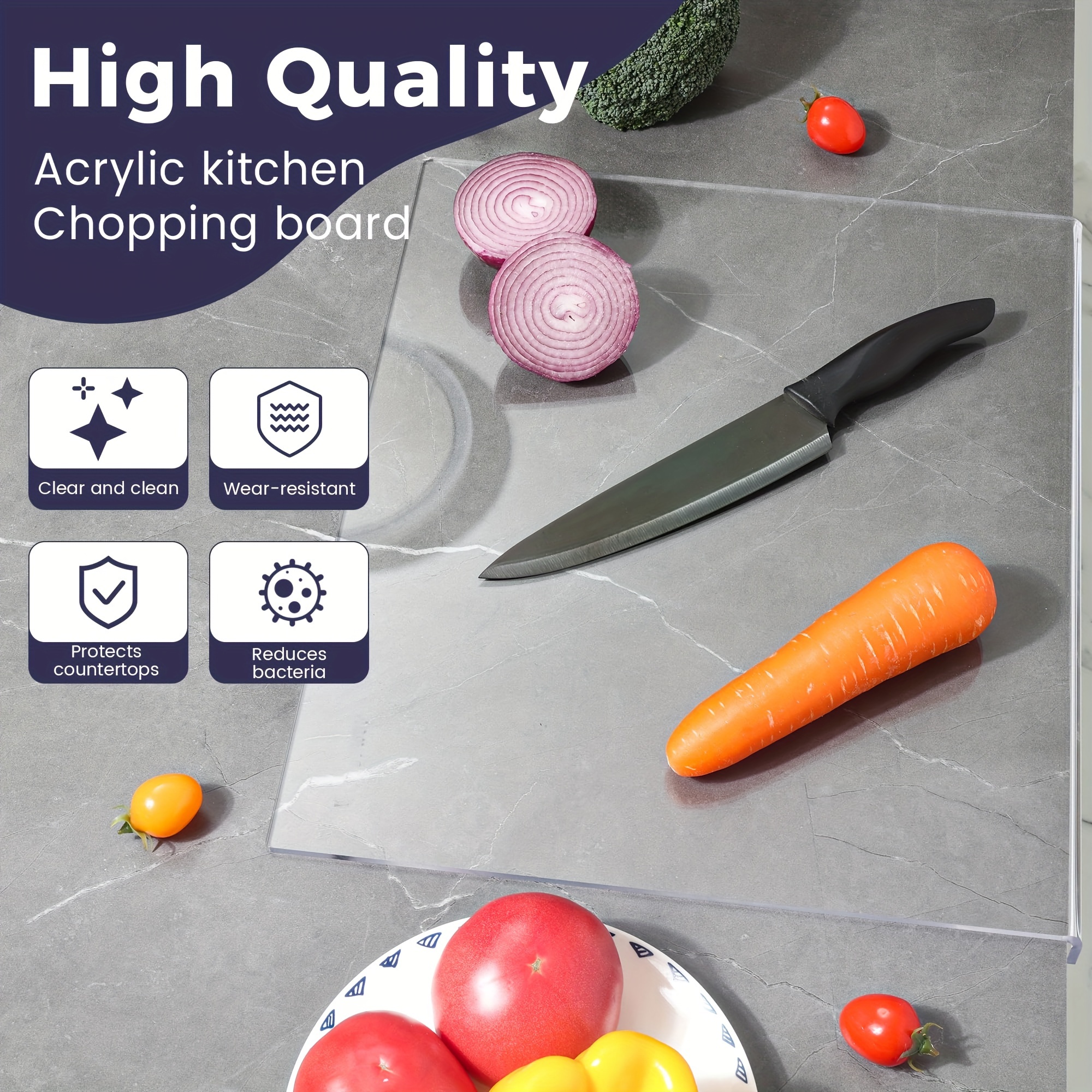 Acrylic Cutting Boards For Kitchen Counter, Clear Cutting Board For Kitchen,  Acrylic Anti-slip Transparent Cutting Board With Lip For Counter Countertop  Protector Home Restaurant, - Temu
