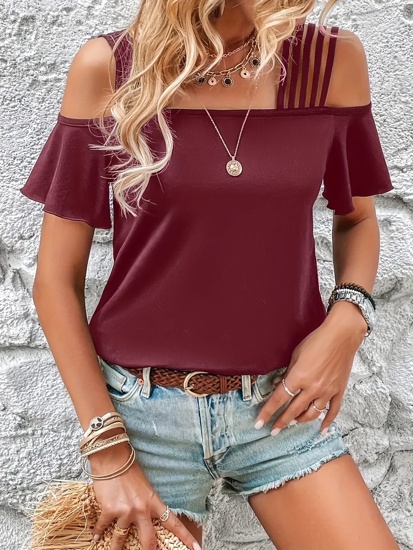 Maroon cold best sale shoulder top