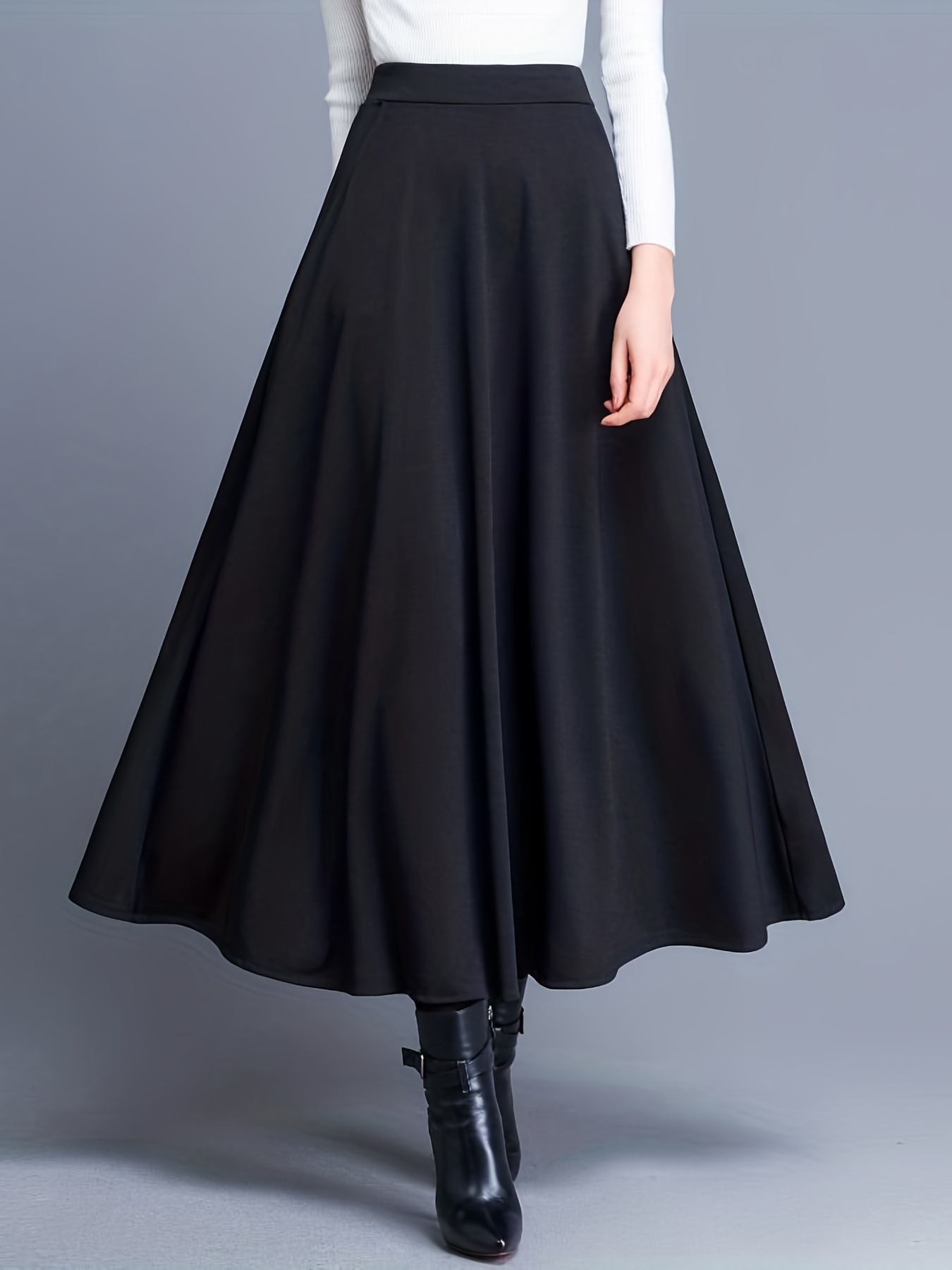 Falda larga negra/Falda suelta asimétrica/Falda larga/Falda