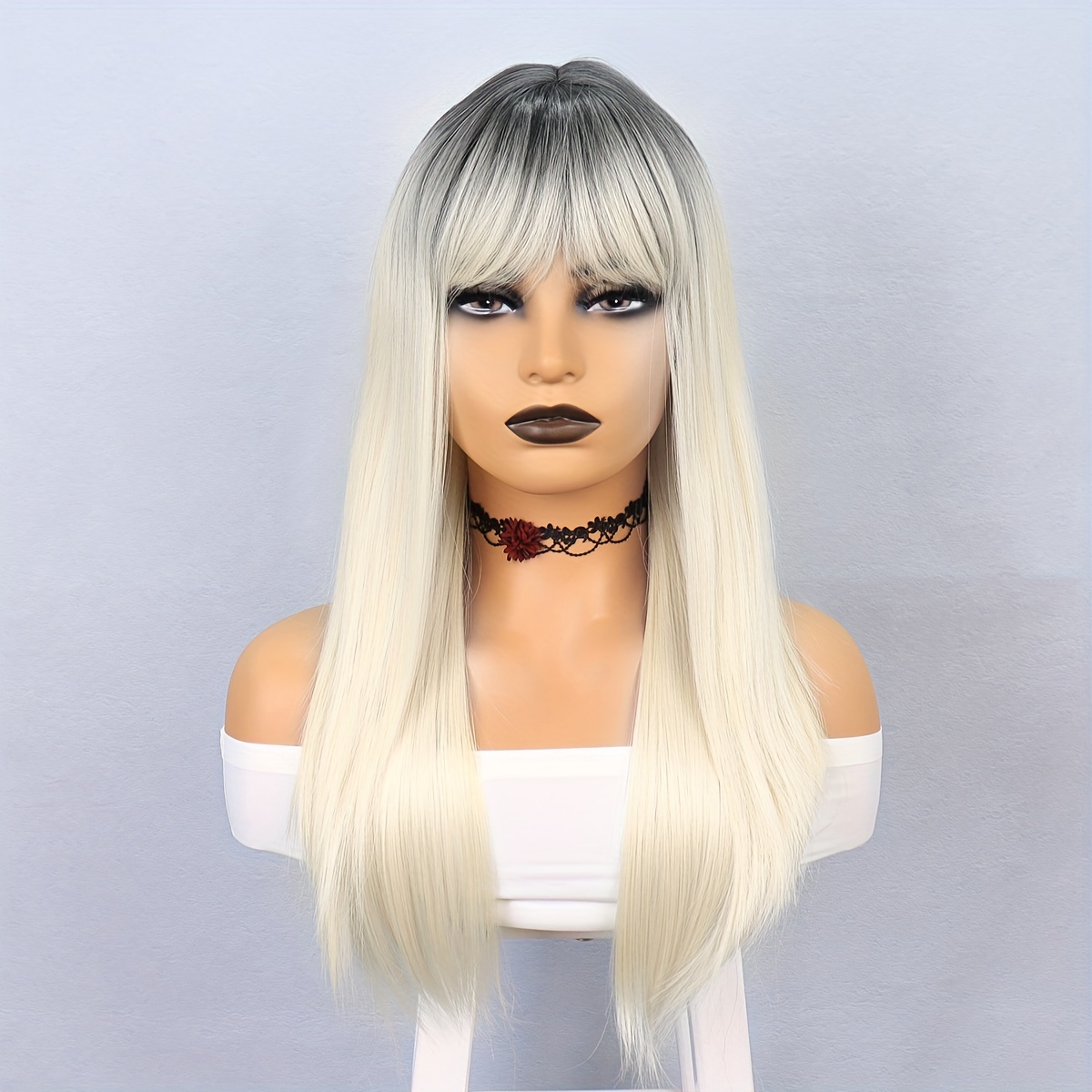 Blonde Wig With Bang Femmes Longue Perruque Blonde Droite Temu