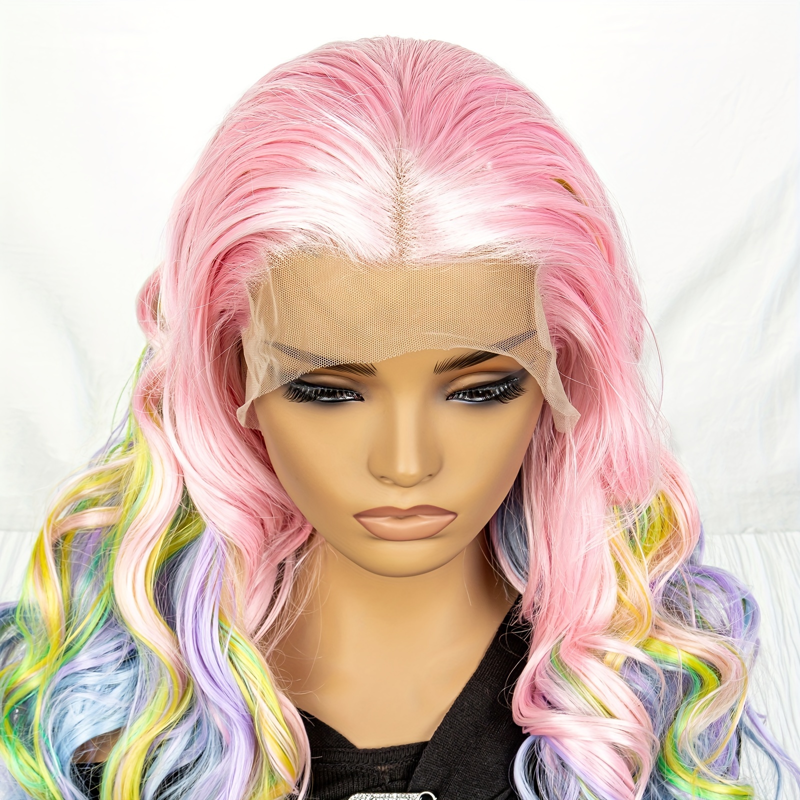 Multicolor Lace Front Wigs Rainbow Colorful Wigs Loose Synthetic Hair Wig Heat Resistant With Hairline 28 Inch