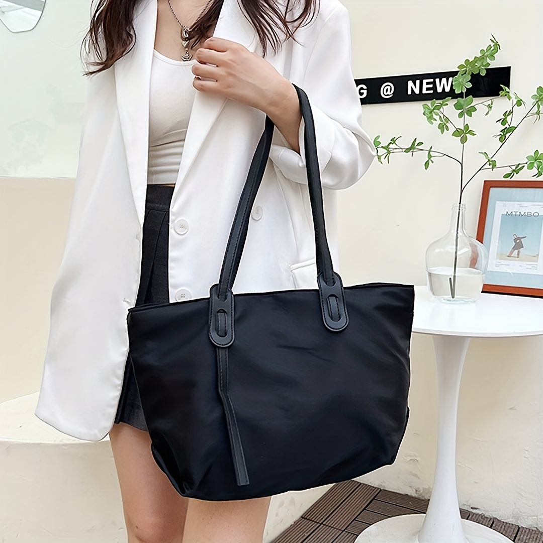 Large Capacity Nylon Tote Bag, Solid Color Simple Shoulder Bag, Women's  Casual Handbag & Shopping Bag - Temu Germany