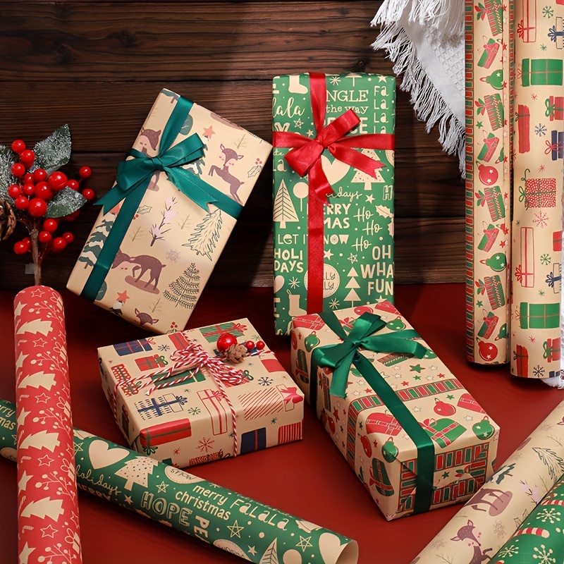 Christmas Wrapping paper - Brown Kraft Paper with Red and Green Kraft 6