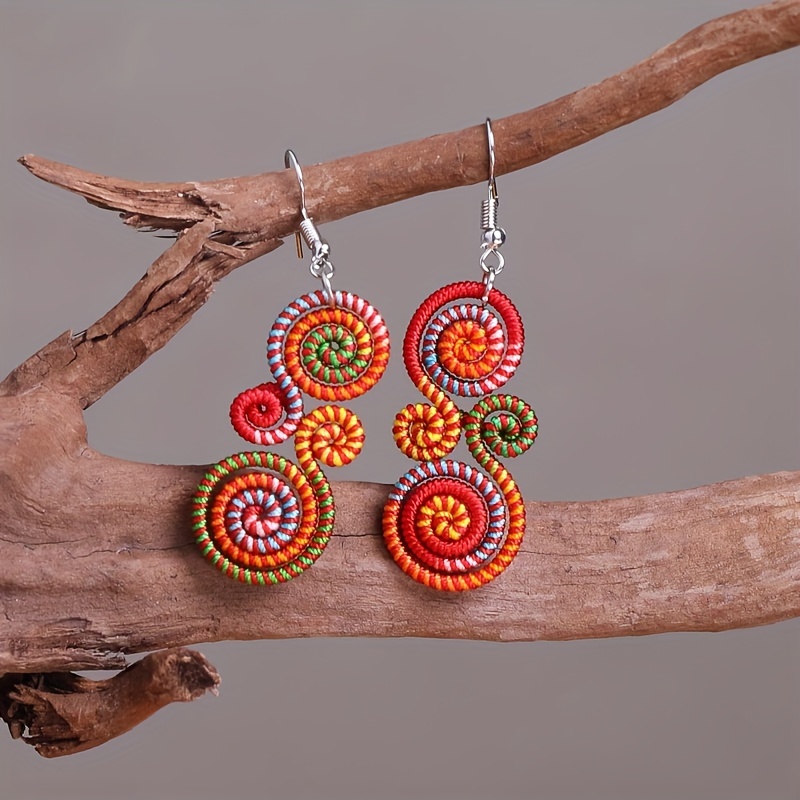 

1pair Vintage Boho Fashion Red Rainbow Spiral Dangle Earring, Street Party Jewelry Accessories