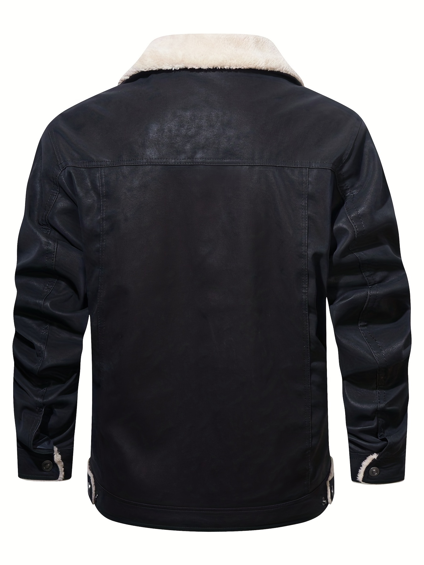 Bershka Faux Leather Biker Jacket With Borg Collar In Black