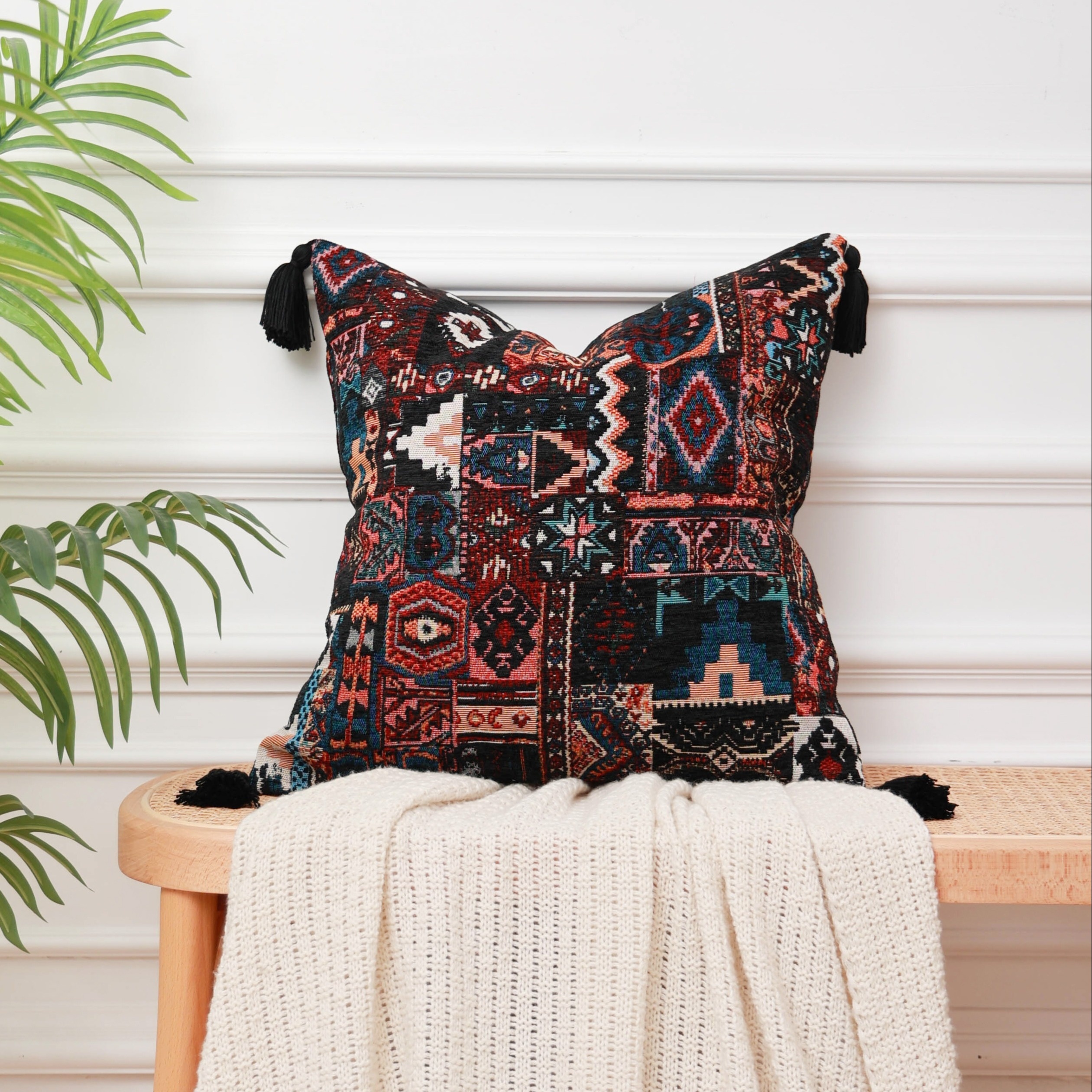 Boho Woven Throw Pillow Covers With Tassels Macrame Cushion - Temu