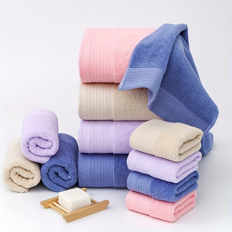 Solid Color Cotton Towel Set Washcloths Hand Towel Bath - Temu